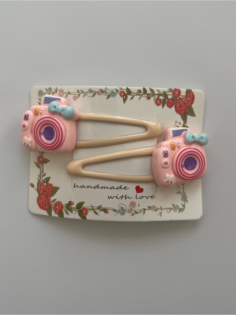 Handmade Pink Kawaii Camera Hair Clips Y2K Cute Kawaii Barrettes - 2 hairclips